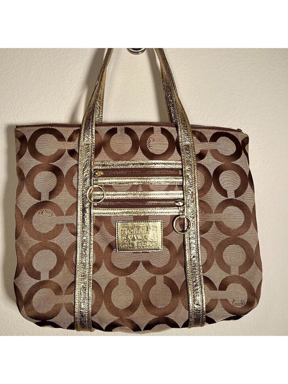 Coach Poppy Tote Large Gold Khaki - Picture 14 of 15